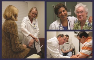 Dr. Aimee Pierce conducting a neurological evaluation at the Memory Assessment and Research Center (left), Dr. Claudia Kawas with a 90+ participant (upper right), and Dr. Ira Lott with a Down syndrome patient (lower right). Dr. Aimee Pierce conducting a neurological evaluation at the Memory Assessment and Research Center (left), Dr. Claudia Kawas with a 90+ participant (upper right), and Dr. Ira Lott with a Down syndrome patient (lower right).